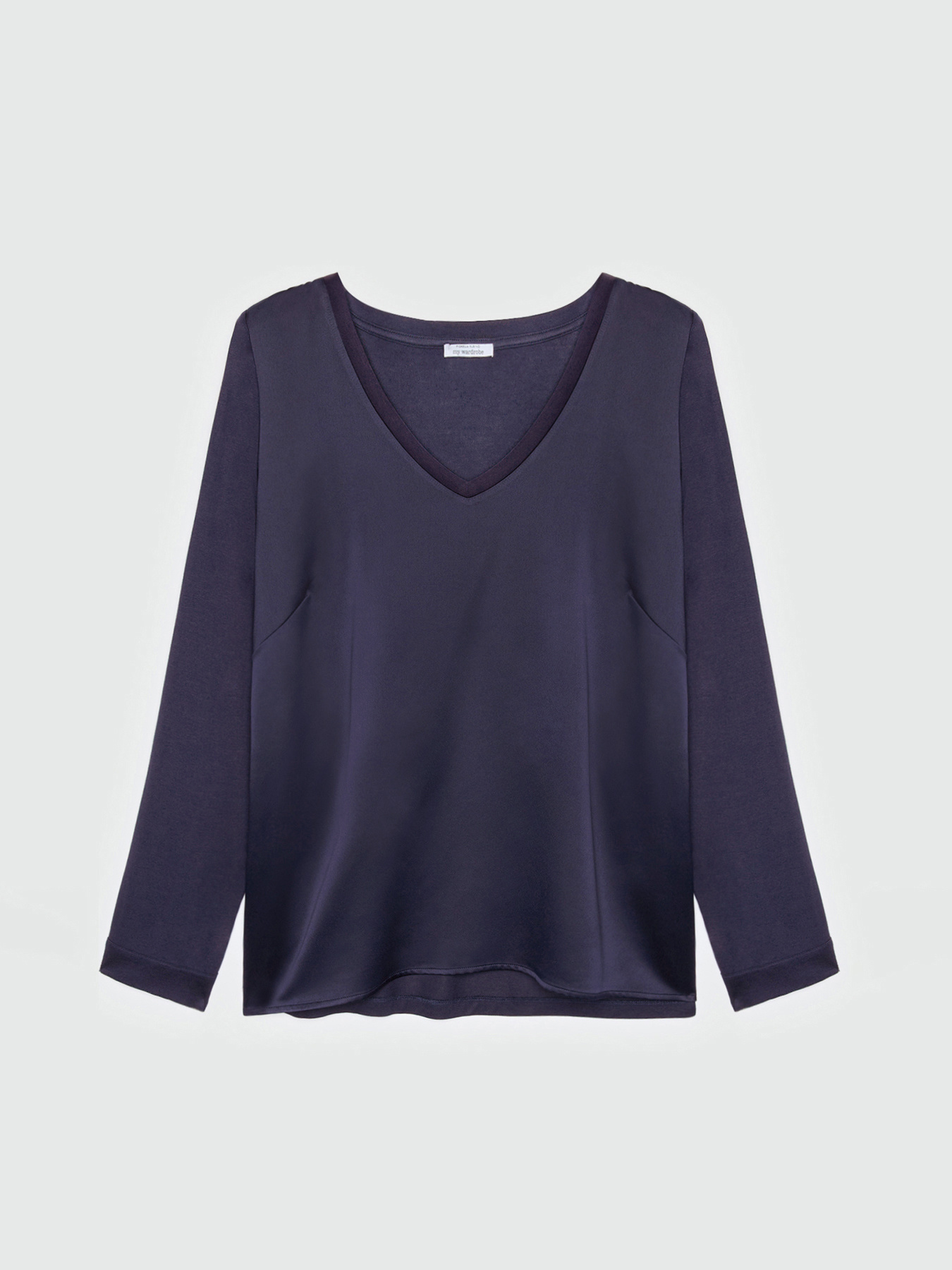 T-shirt avec col en V en deux tissus image number 4