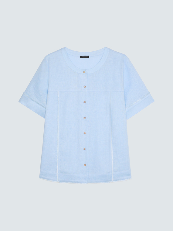 Round neck shirt in linen and viscose blend