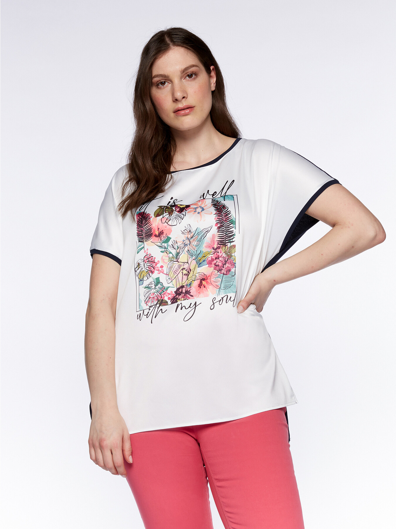 Camiseta de dos tejidos con estampado floral image number 0