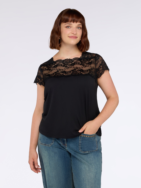 T-shirt in jersey con inserto in pizzo