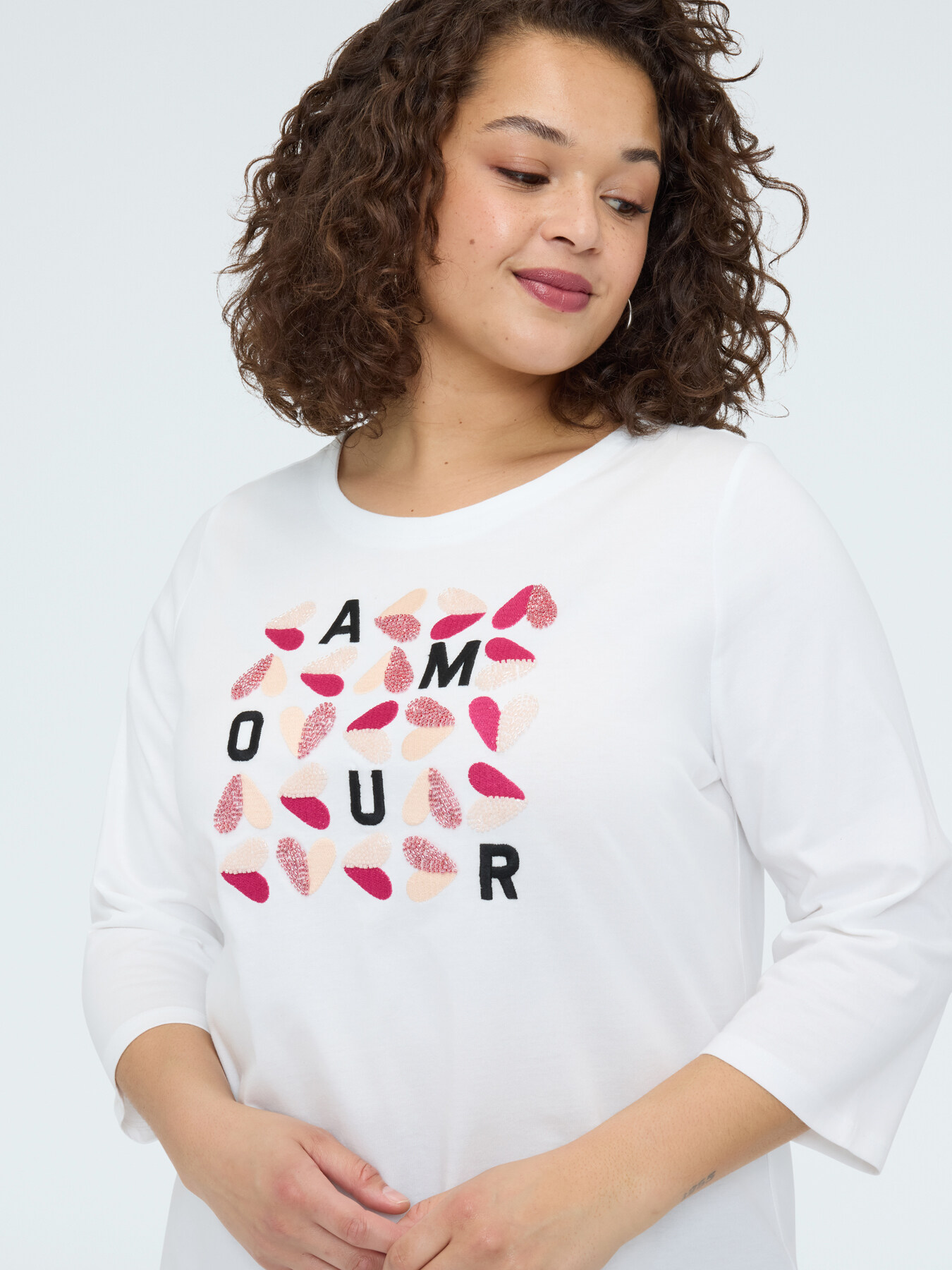 T-shirt en coton avec inscription AMOUR image number 3