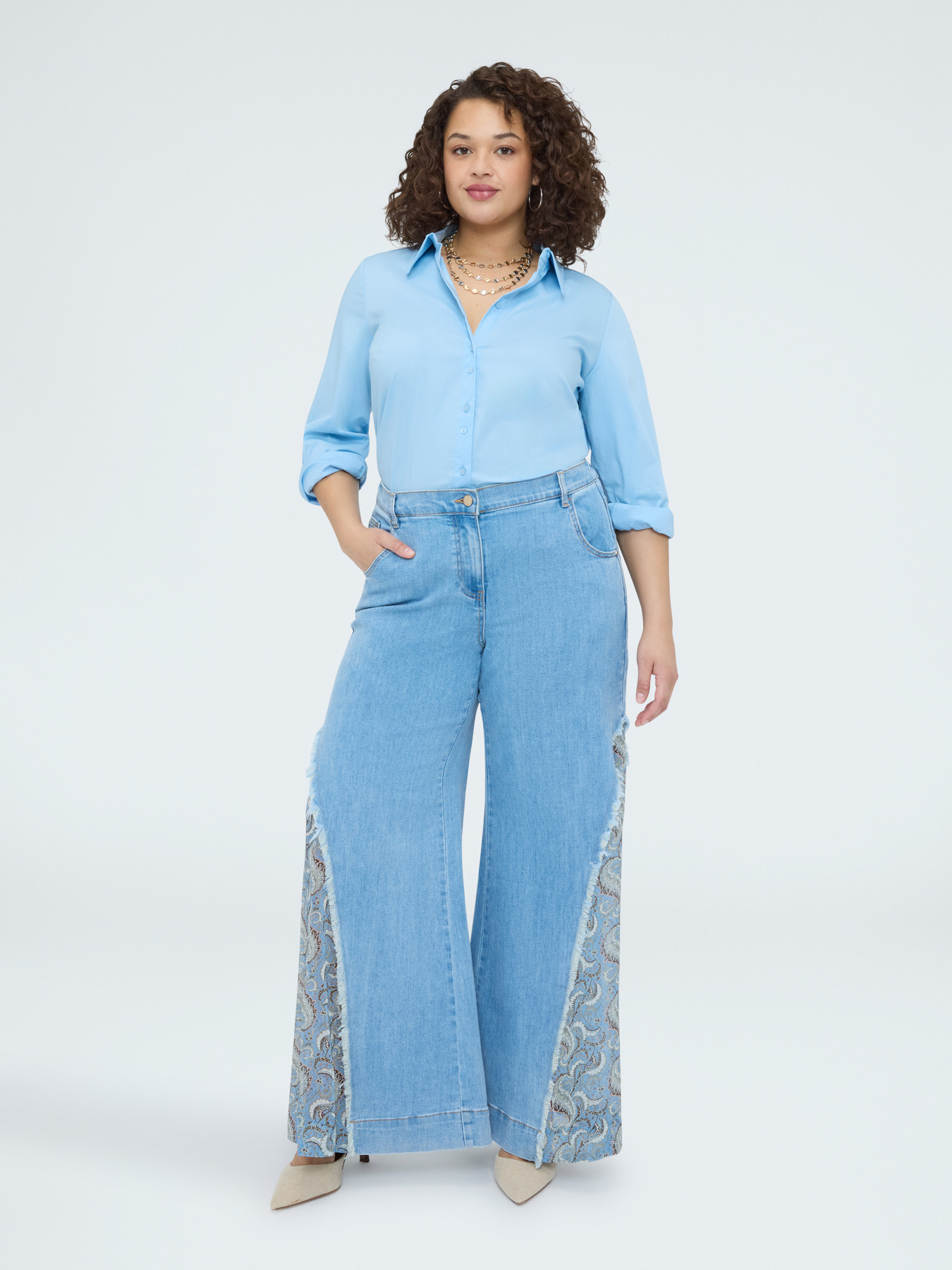 Jeans Wide Leg con inserto bandana image number 3