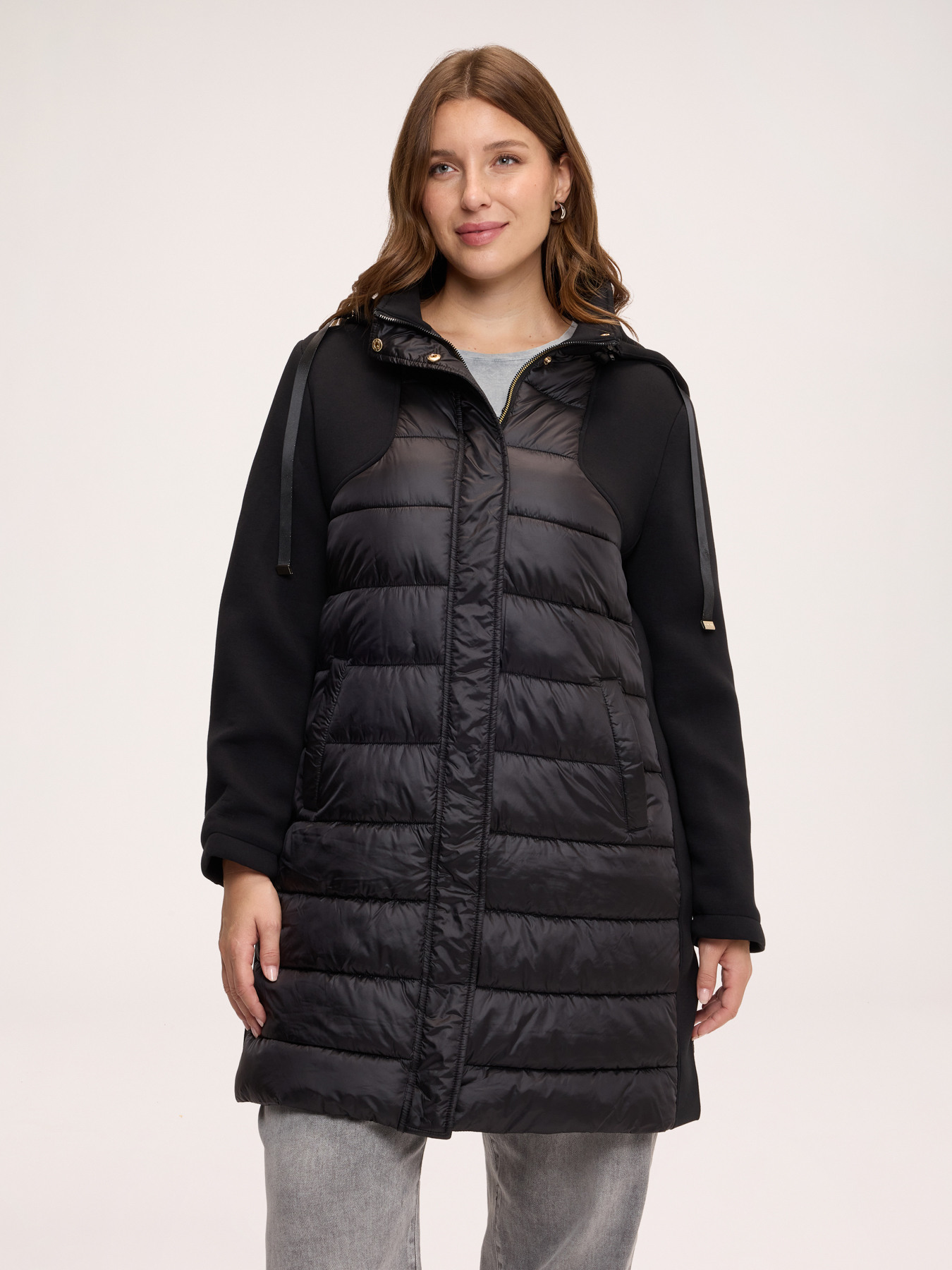 Bi-material down jacket with hood image number 2