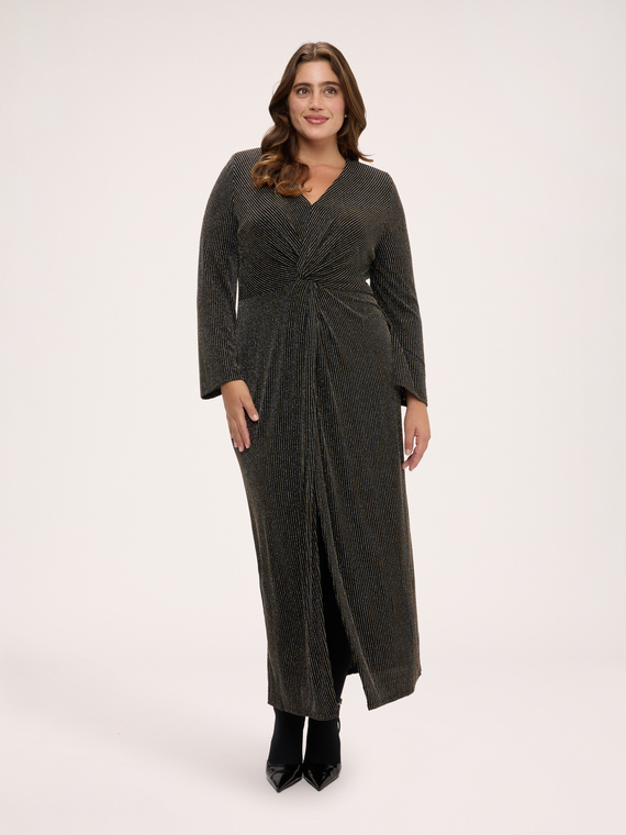 Long wrap dress with V-neckline and slit