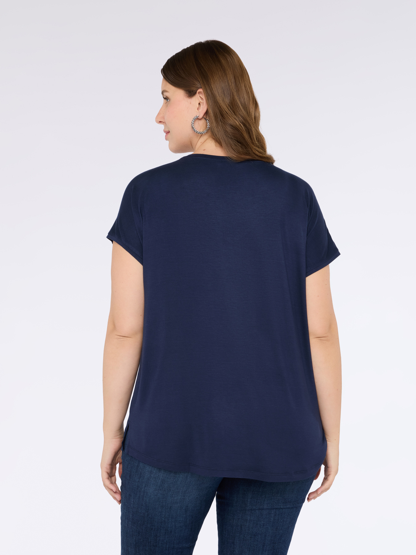 T-shirt bimaterica con scollo a V image number 1