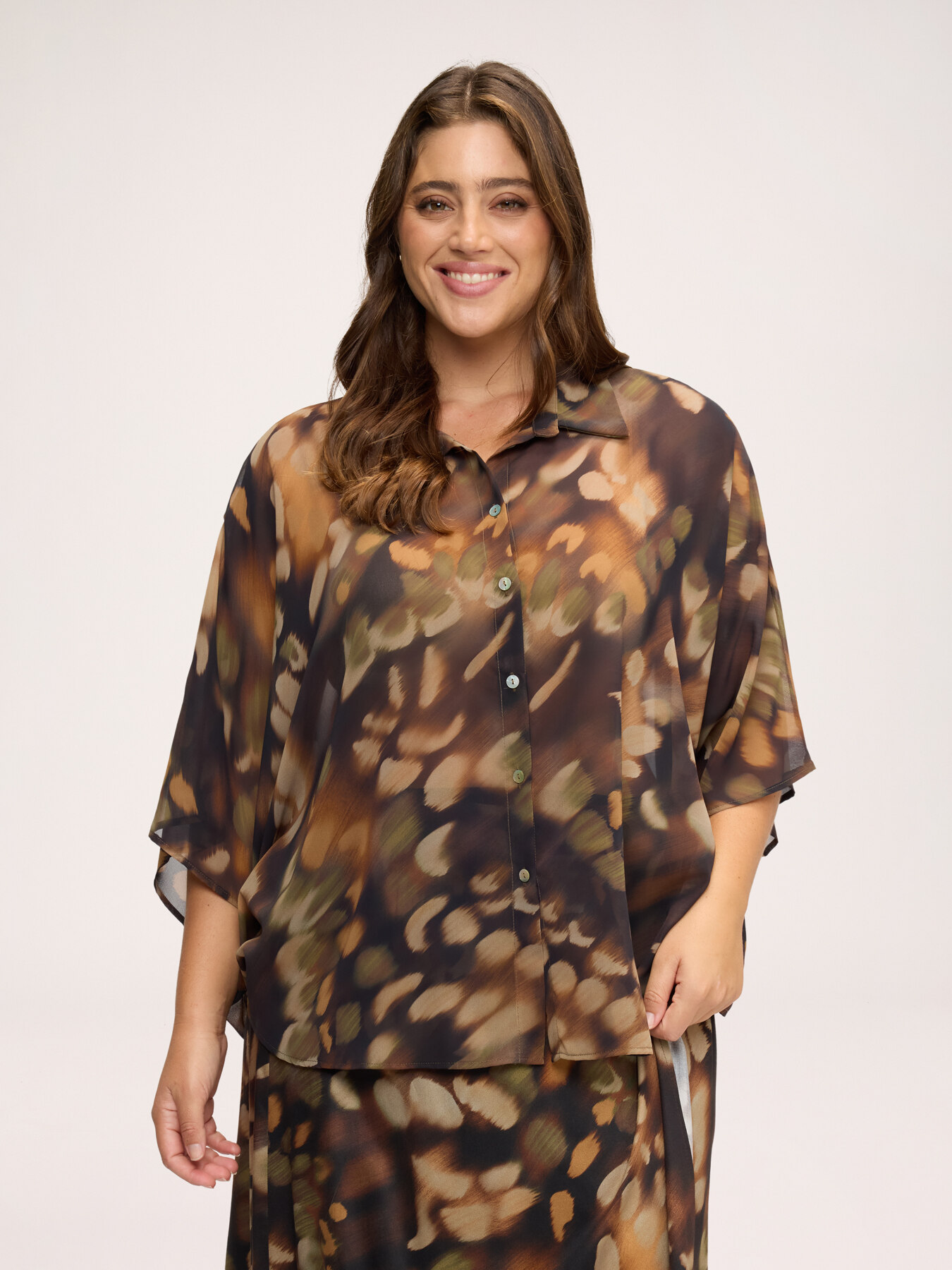 Kimono-Bluse mit Print aus Georgette image number 0