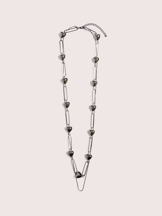 Multi-chain necklace with embossed hearts
