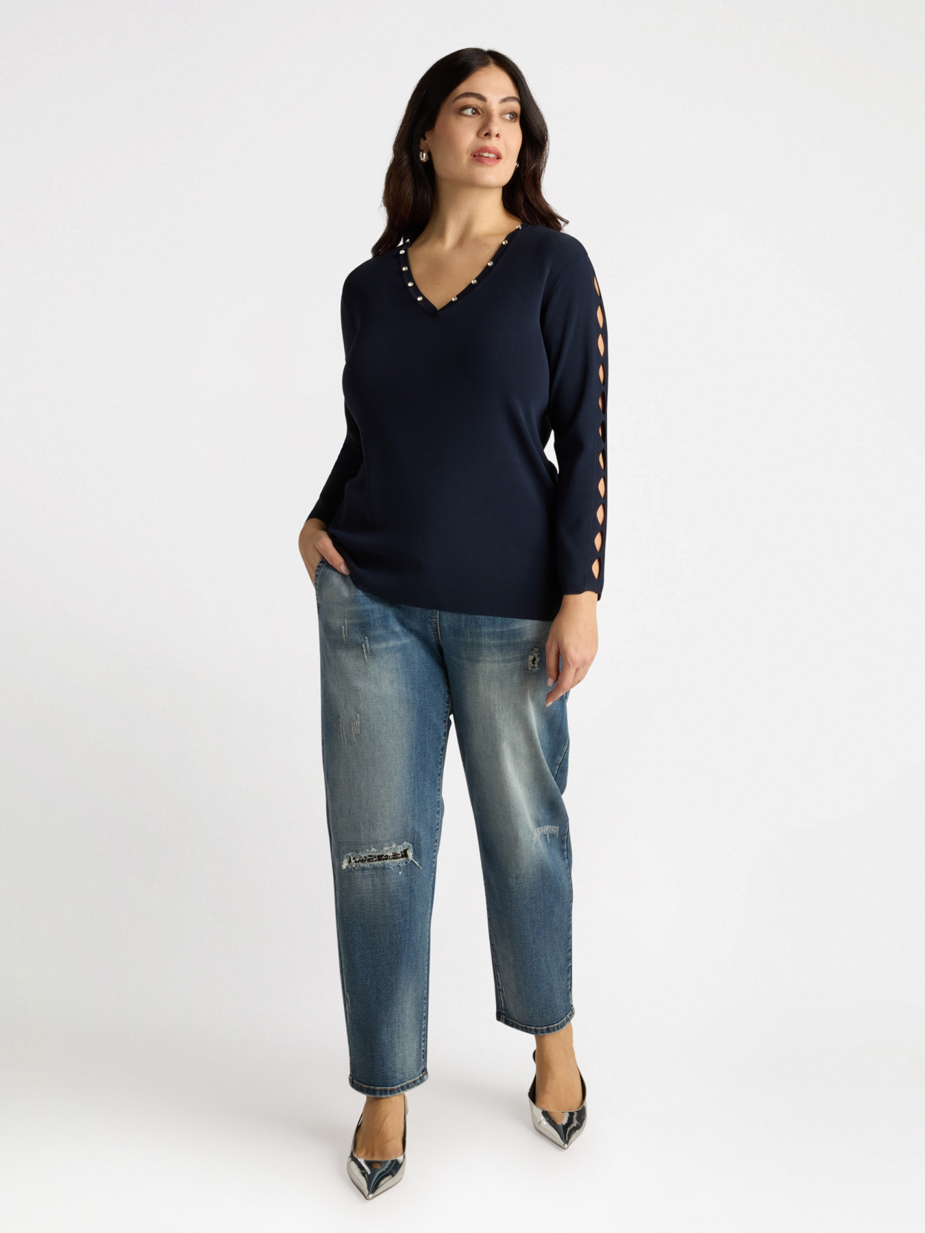 Sweater with cut-out details on the sleeves image number 3