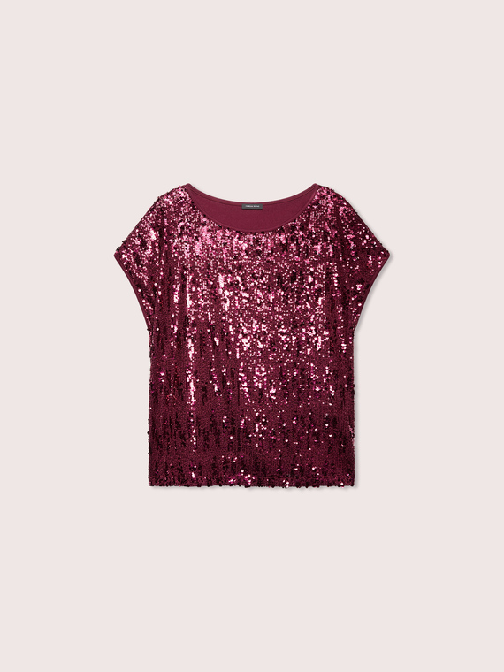 Two-material T-shirt with sequins
