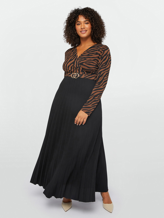 Fiorella Rubino - Vestito lungo animalier plissé Donna, Nero Taglia: L (56-58 IT)