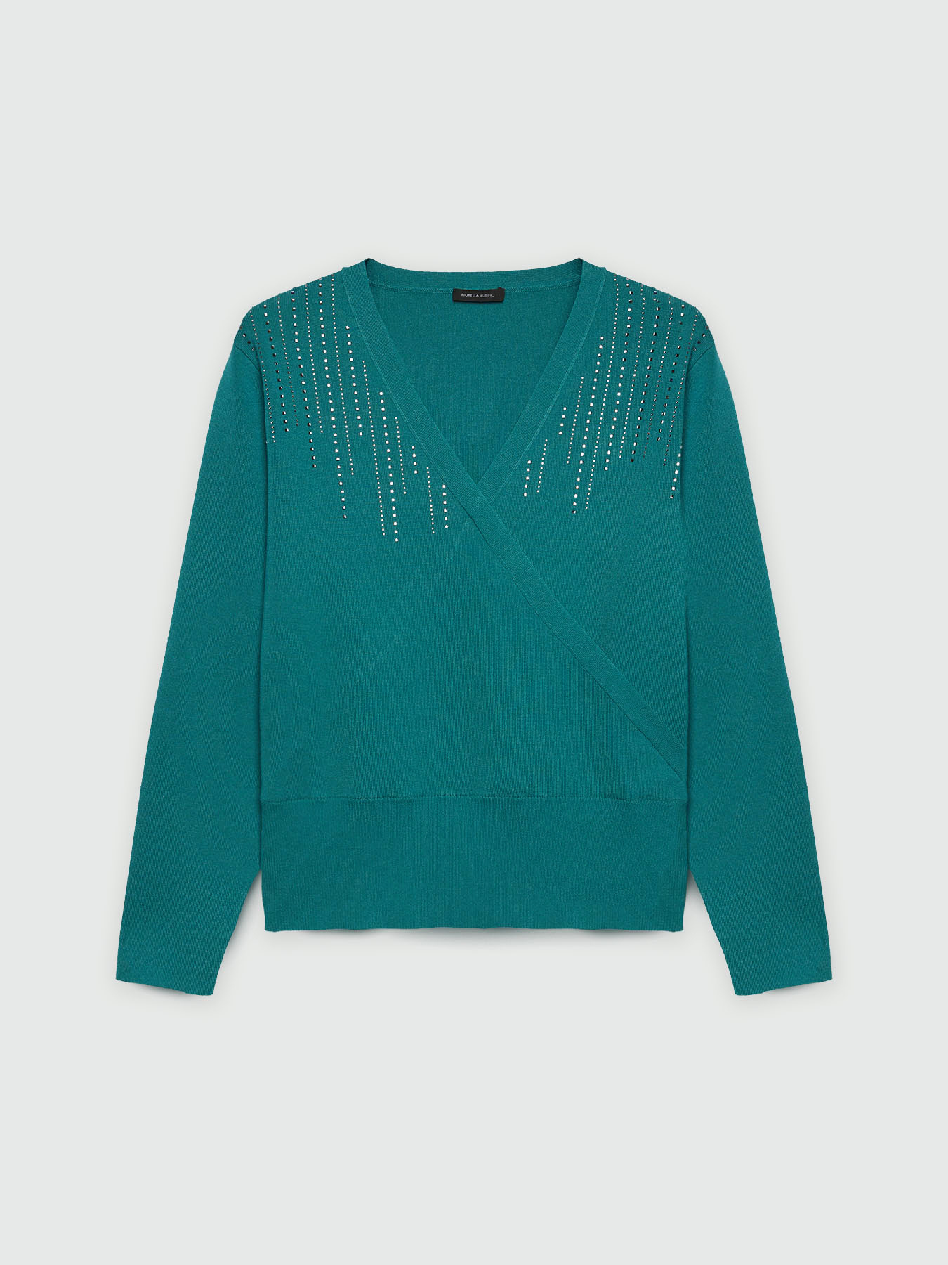 &Uuml;berkreuzter Pullover mit Strasssteinen image number 4