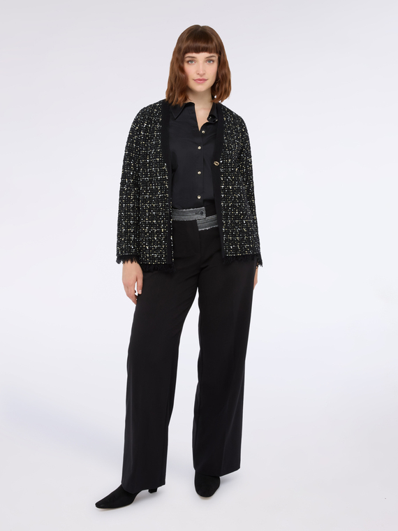 Cardigan effet boucl&eacute; &agrave; franges