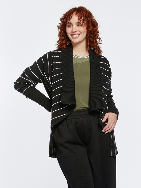 Striped cardigan with knitted collar