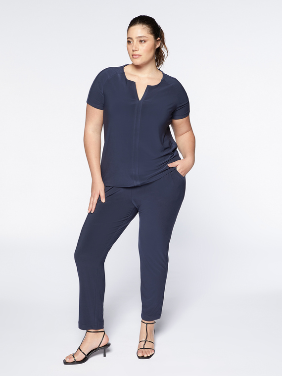 Fiorella Rubino - T-shirt con bordi in jersey fluido Donna, Blu Taglia: XL (60-62 IT)