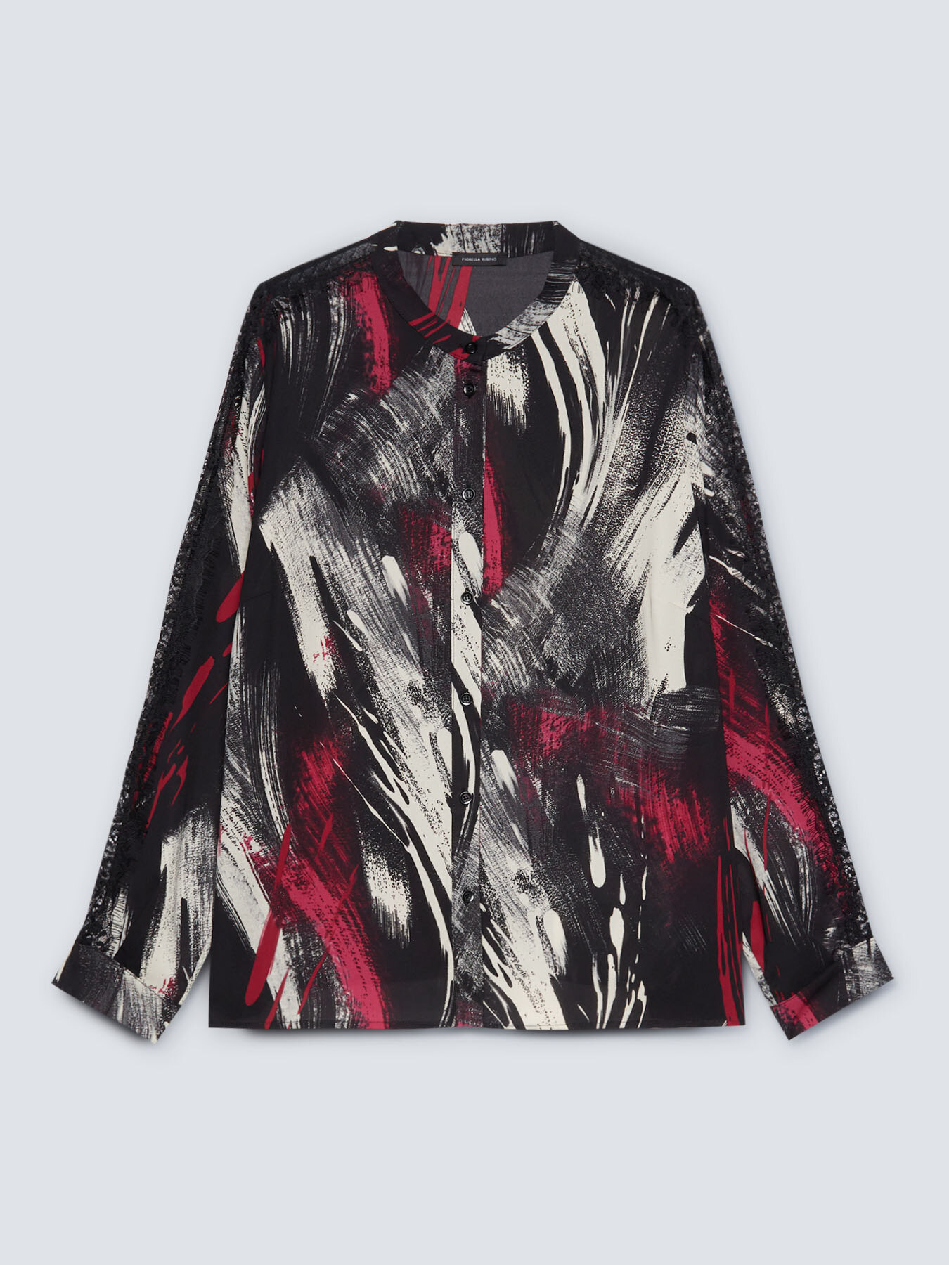 Camicia con stampa pennellate e pizzo image number 4