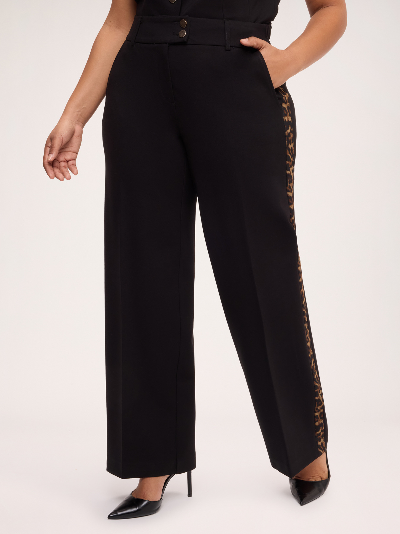 Pantalones rectos de punto Milano con banda animal print image number 2