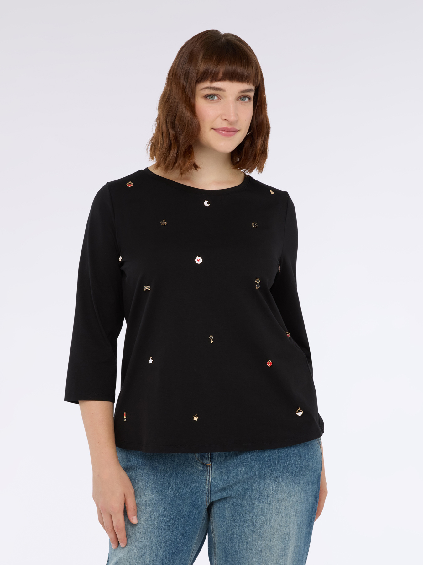 T-shirt in jersey di cotone con charms image number 2