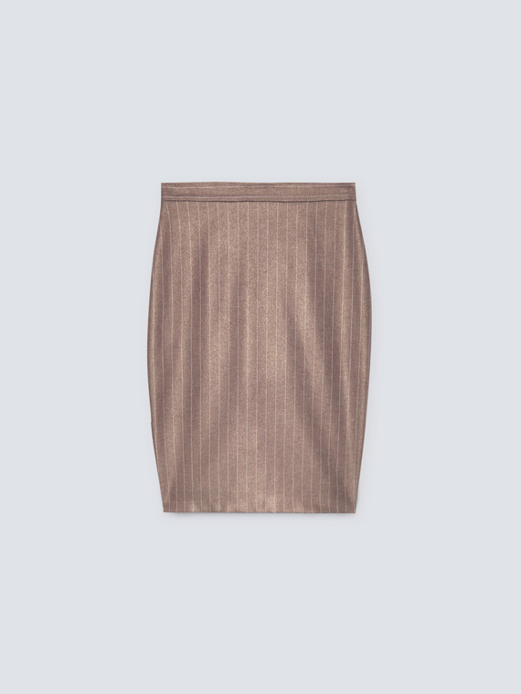 Glossy pinstriped fabric pencil skirt