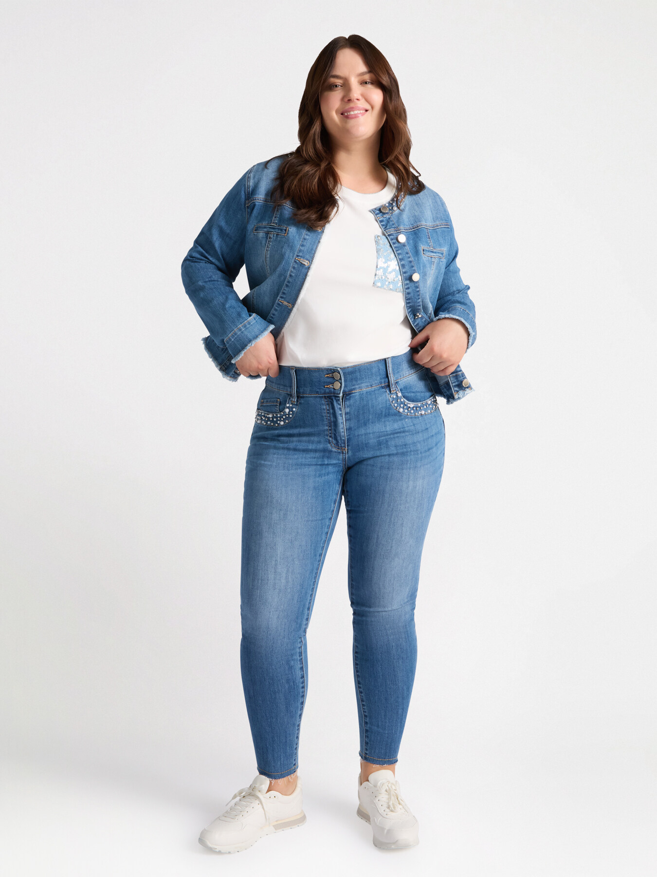 Skinny-Jeans mit Perlenstickerei image number 2