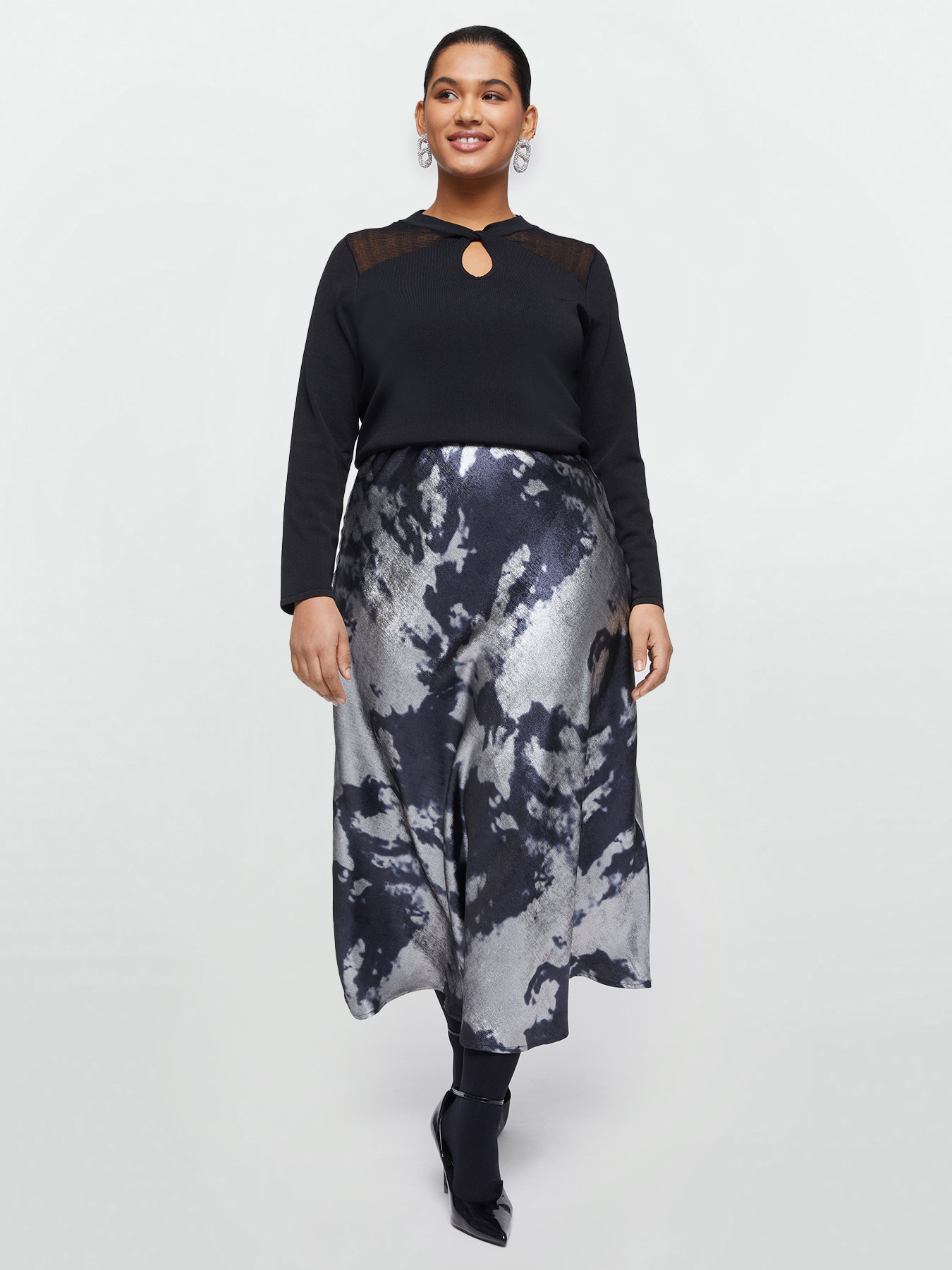 Satin printed midiskirt image number 0