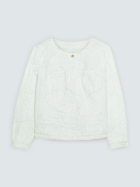 White denim jacket with floral embroidery