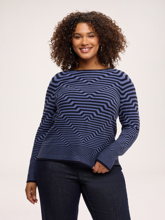 Gestreifter Strickpullover mit Carr&eacute;-Ausschnitt
