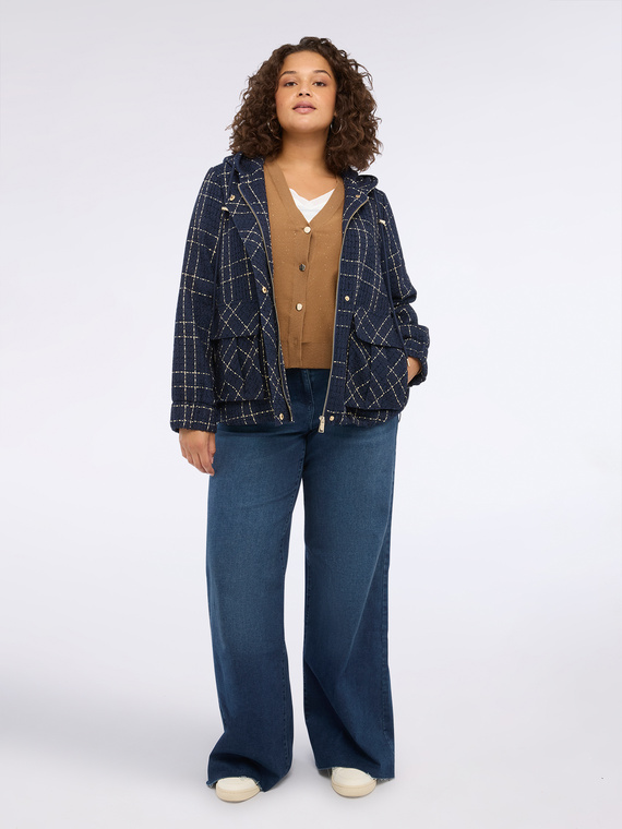 Chaqueta jacquard a cuadros con capucha