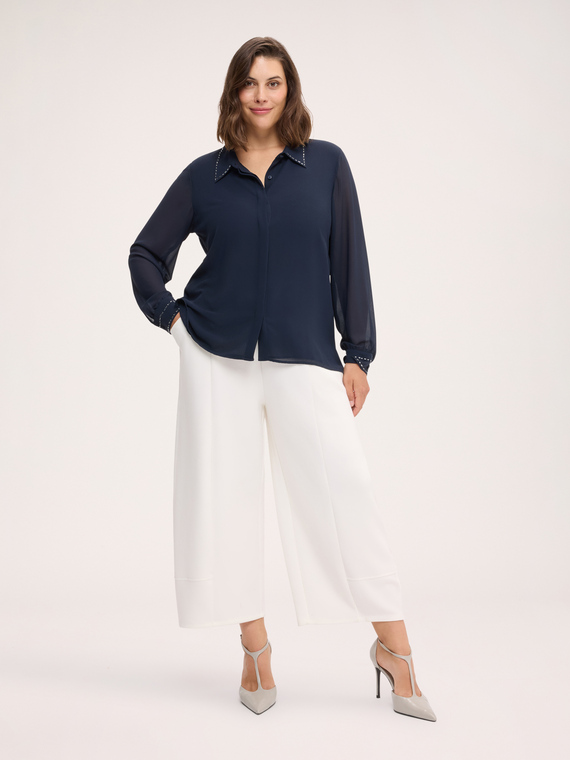 Bi-material shirt with embroidery