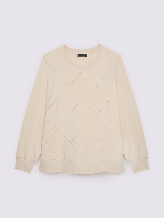 Sweatshirt with diamond pattern and beads