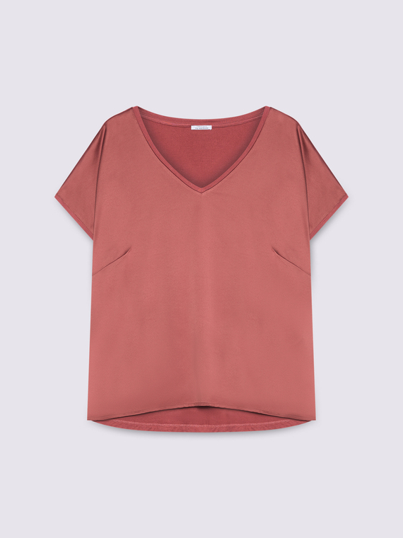 Two-material V-neck T-shirt