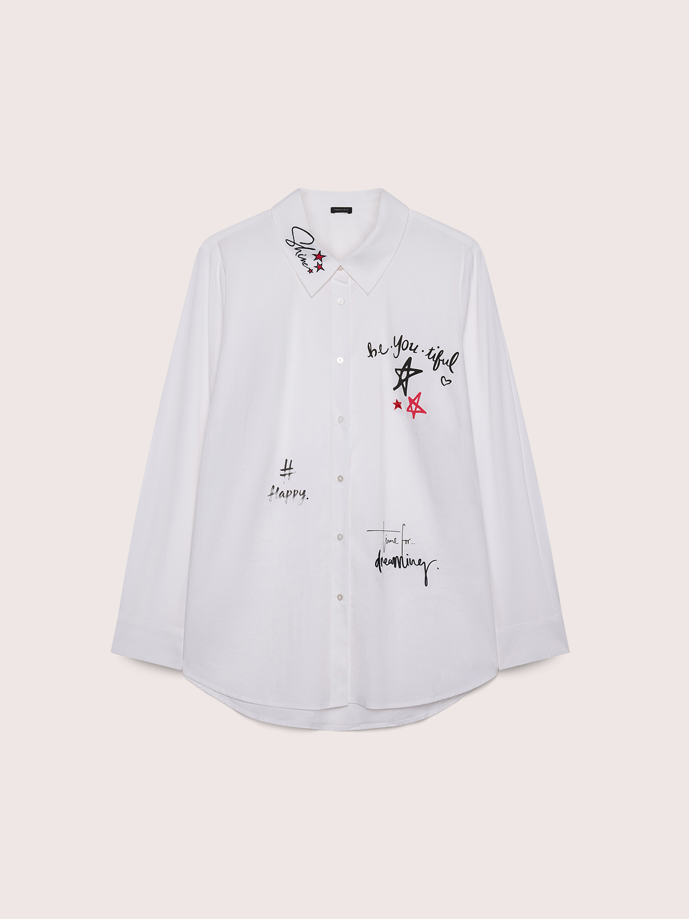 Shirt with print and embroidery in cotton poplin image number 4
