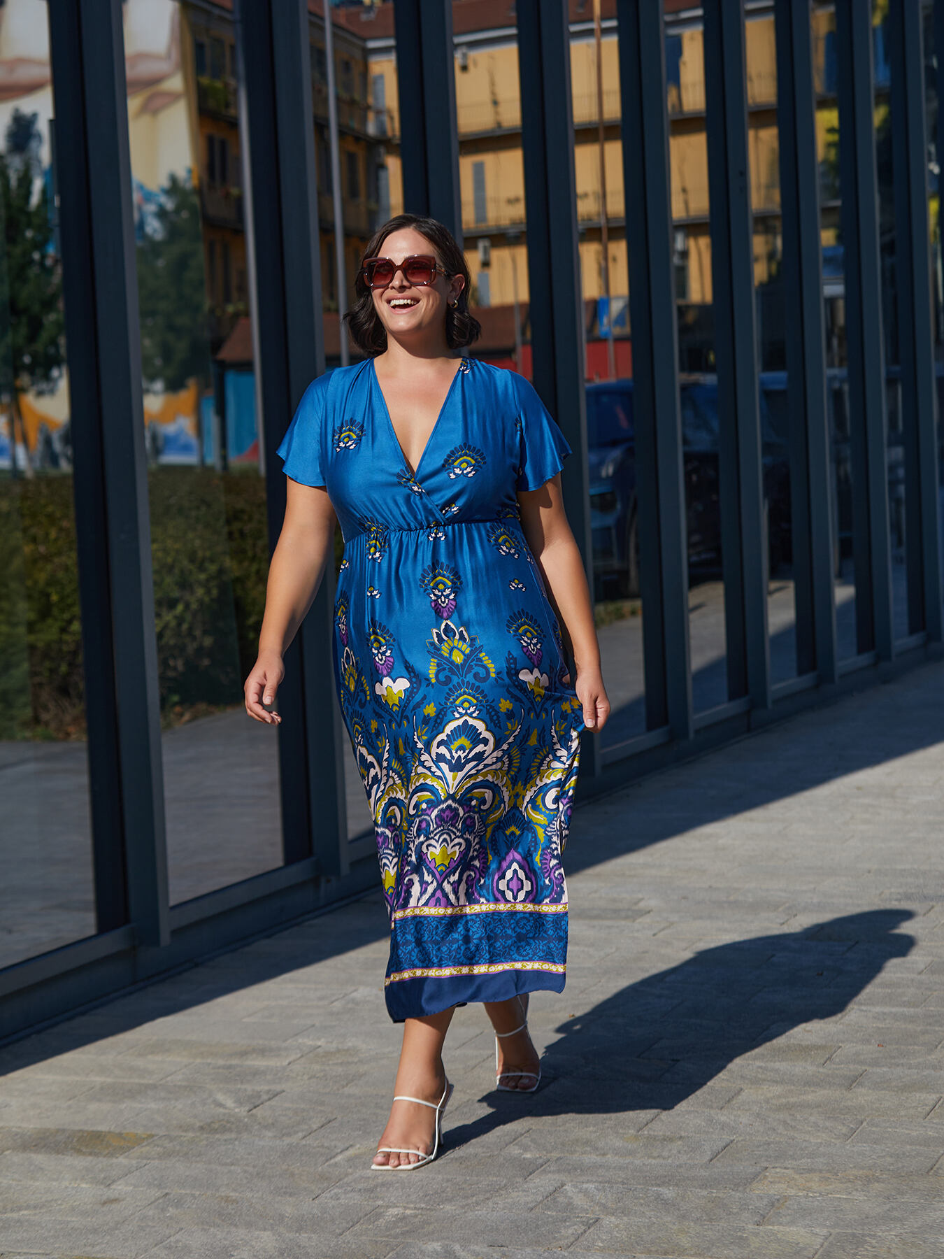 Long printed satin dress image number 2