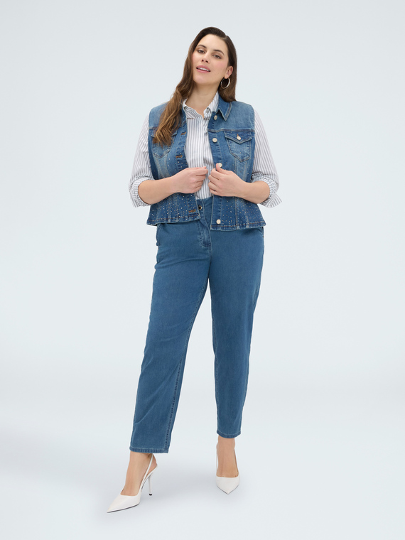 Denim vest with rhinestones