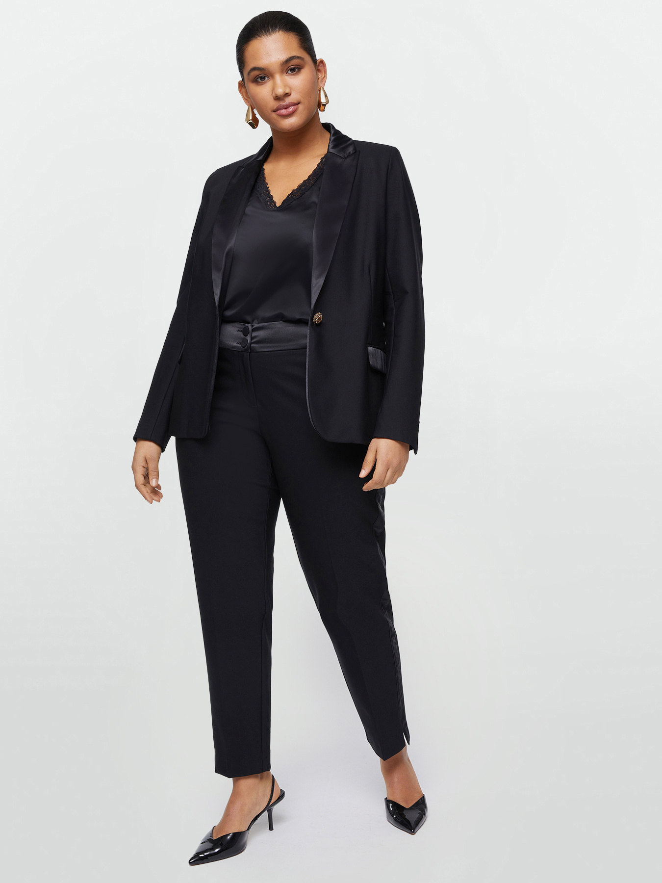 Pantaloni eleganti con bordi in raso, image size:1350x1800