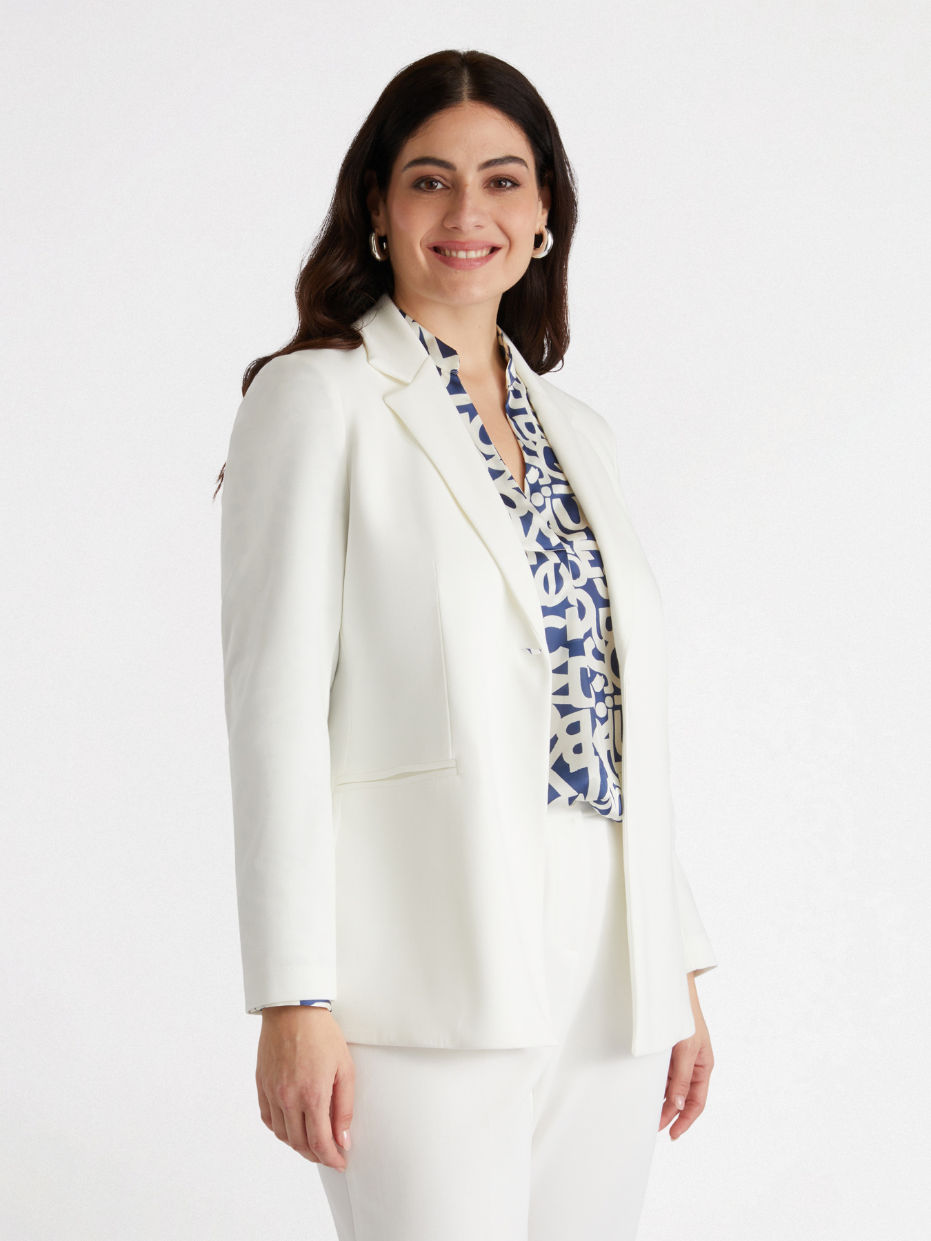 Long stretch fabric blazer with button image number 2