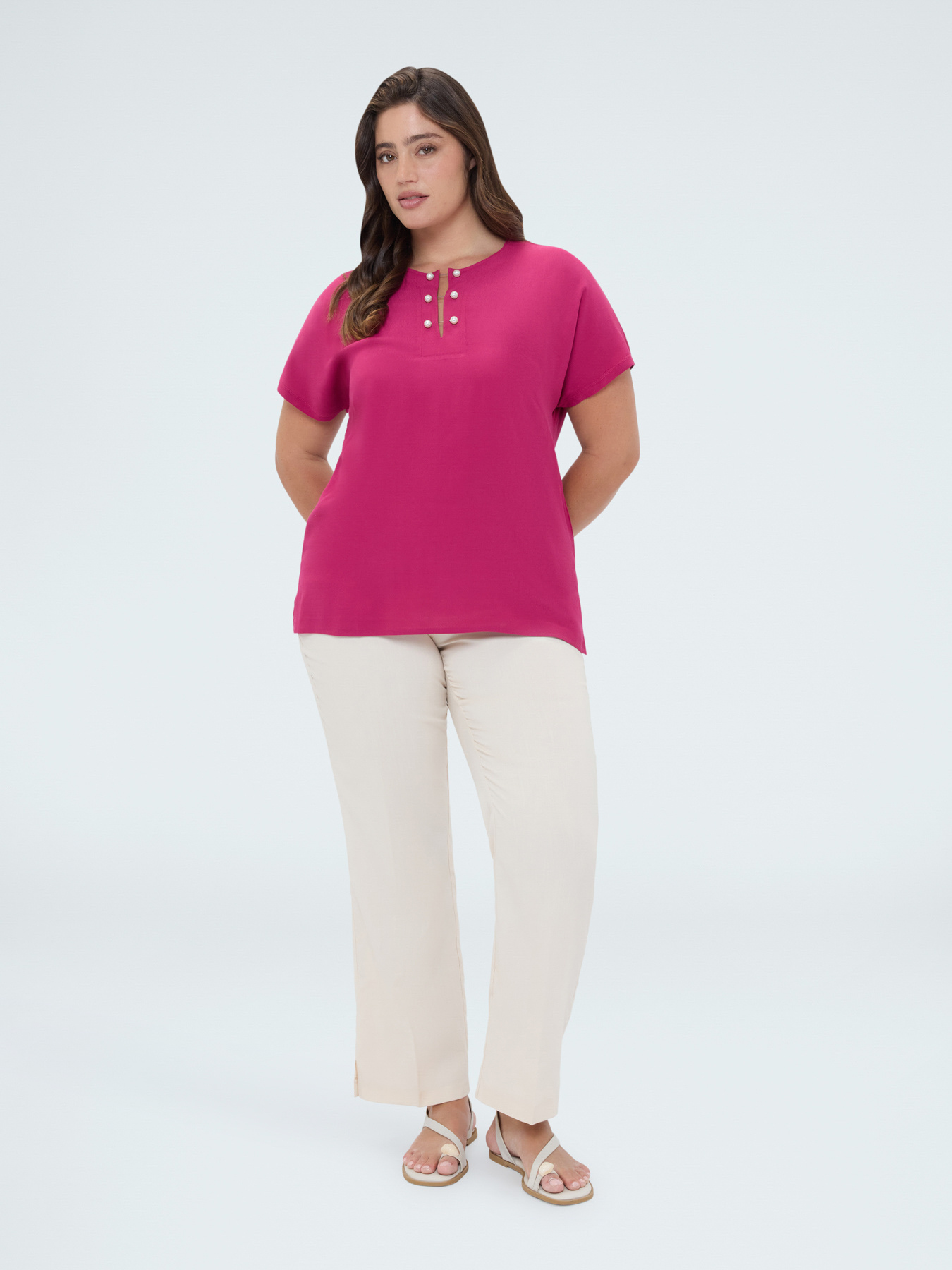 Viscose t-shirt with pearl detail image number 3