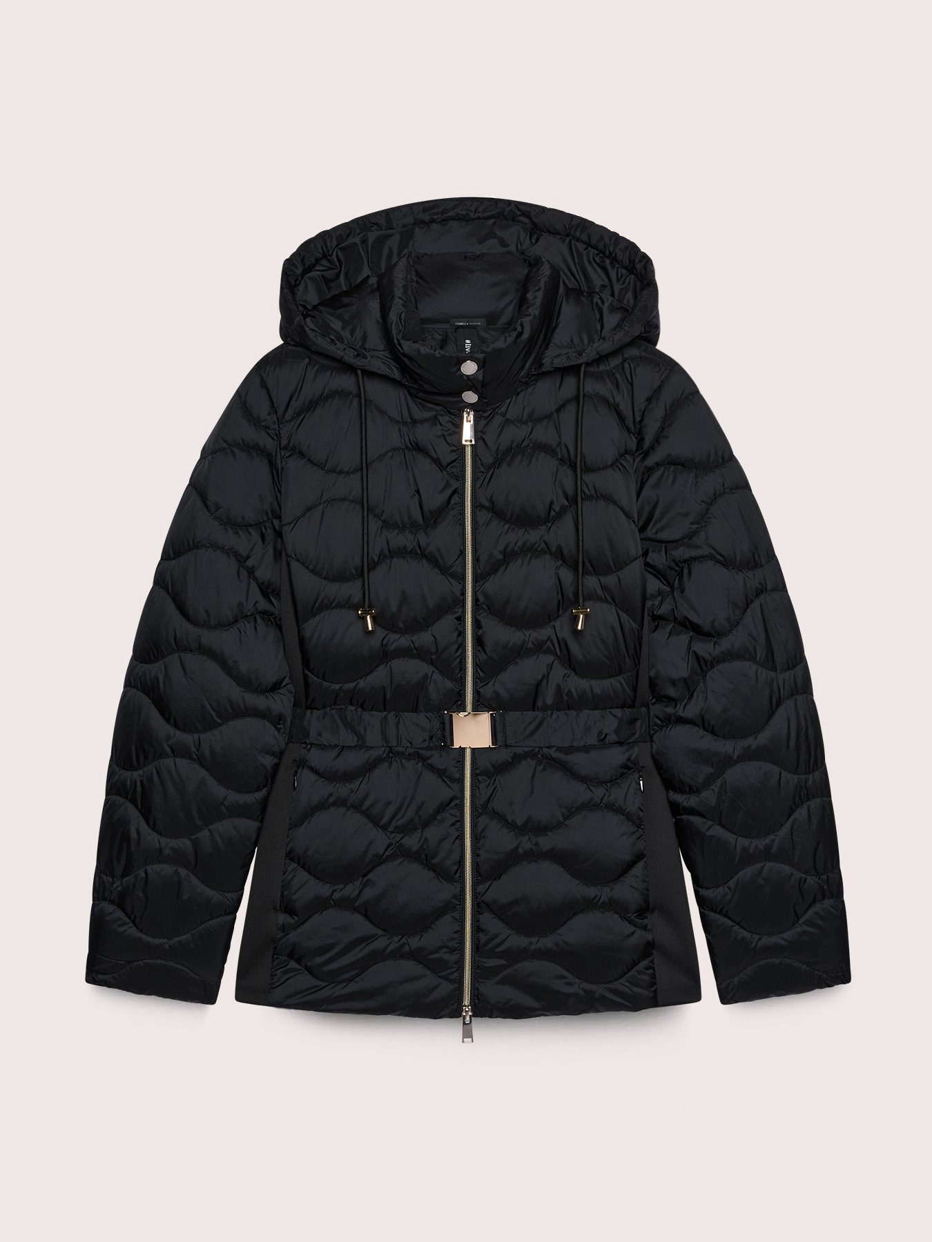 Two-material down jacket with waist belt image number 0