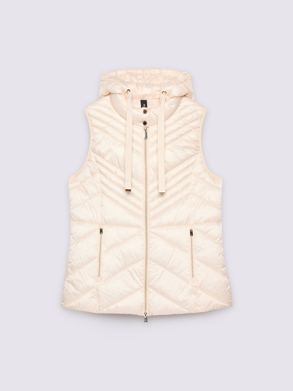Sleeveless down jacket with hood and Sorona&reg; Aura padding