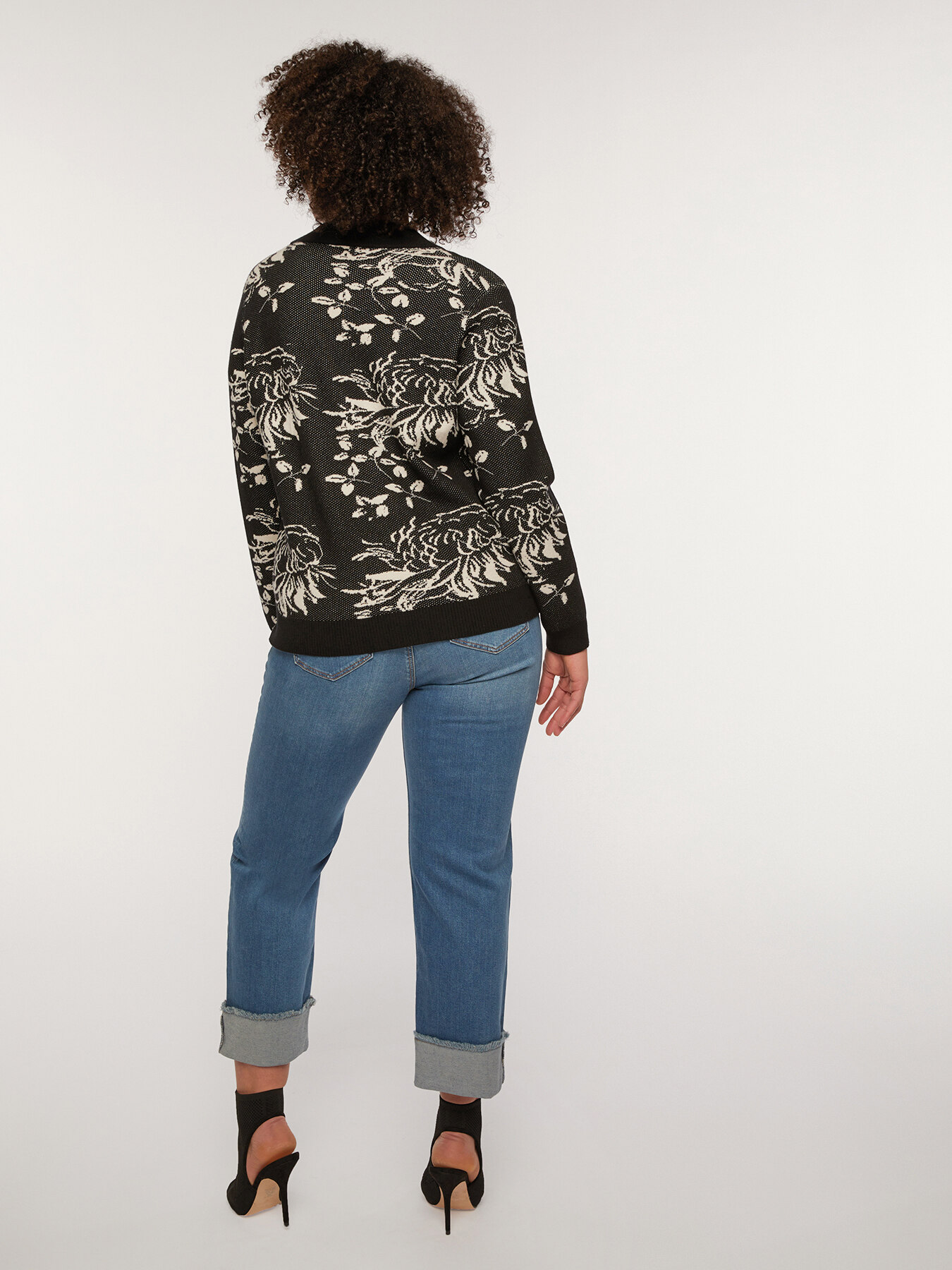 Cardigan en jacquard &agrave; fleurs image number 1