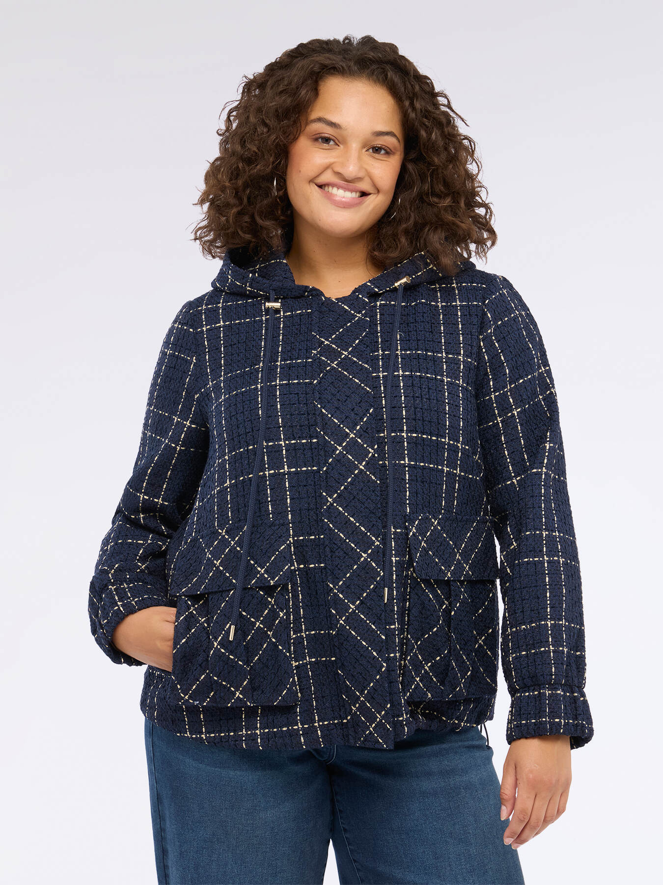 Chaqueta jacquard a cuadros con capucha image number 2