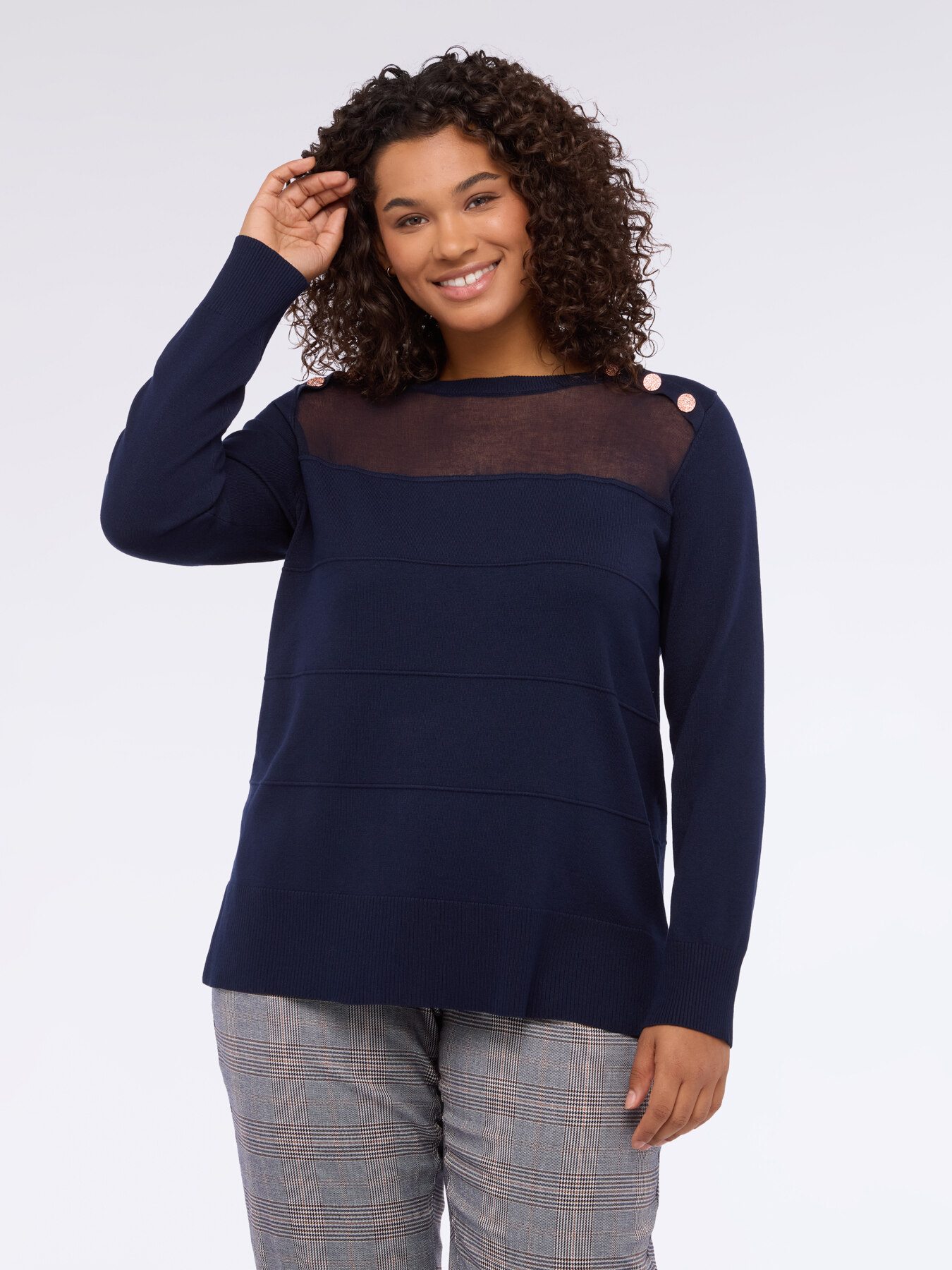 Crew neck sweater with jewel buttons image number 2