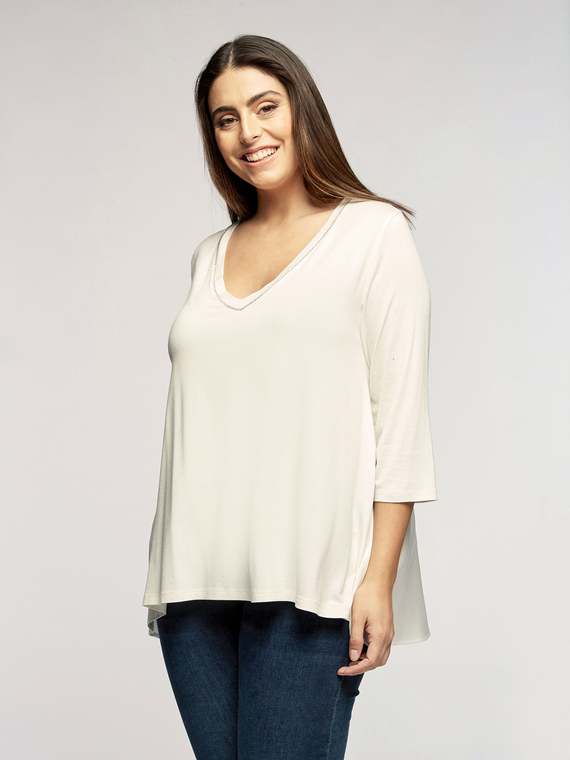 Fiorella Rubino T-shirt in due tessuti con strass Donna