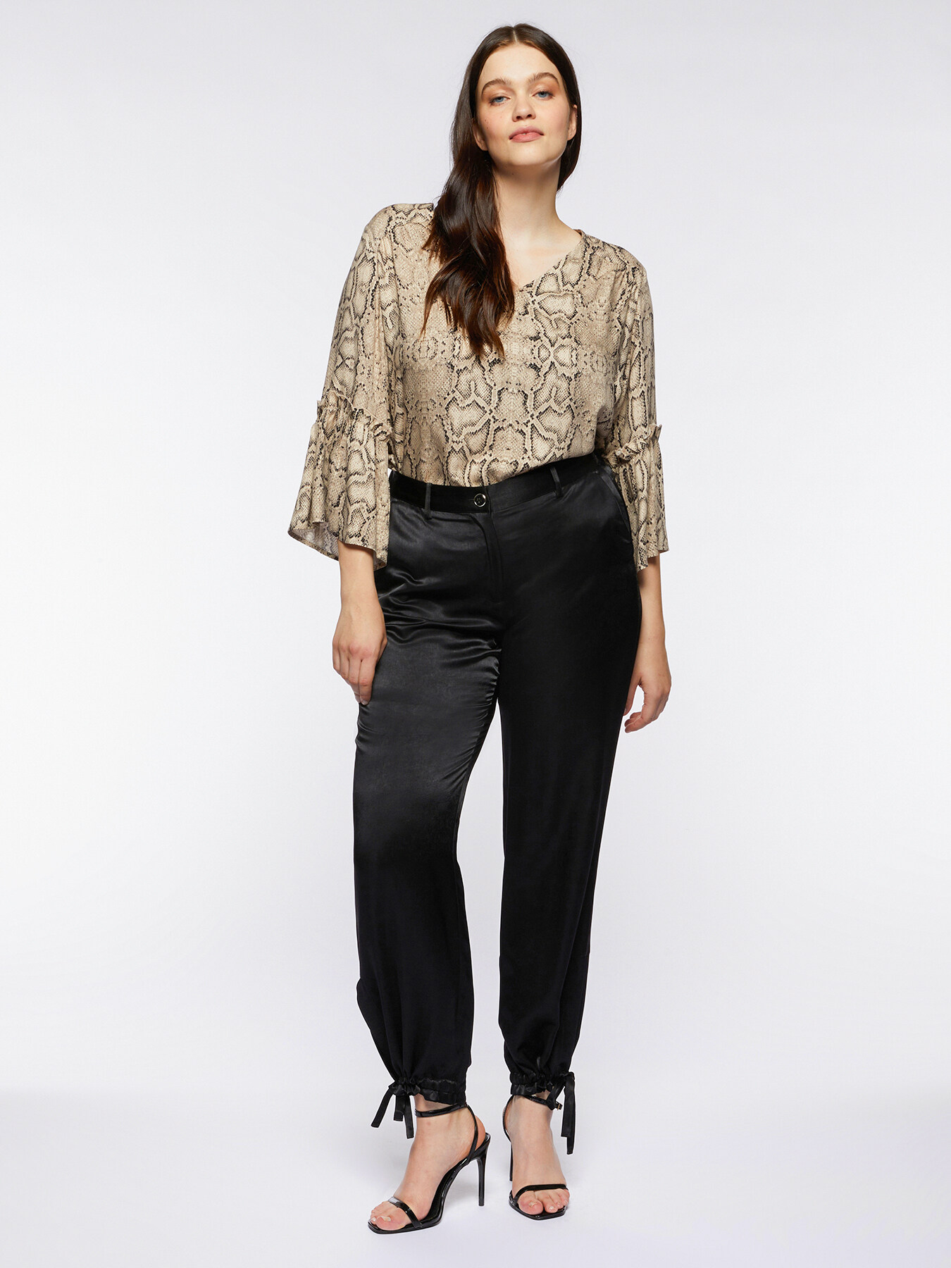 Topshop - Pantaloni in raso color ostrica con coulisse