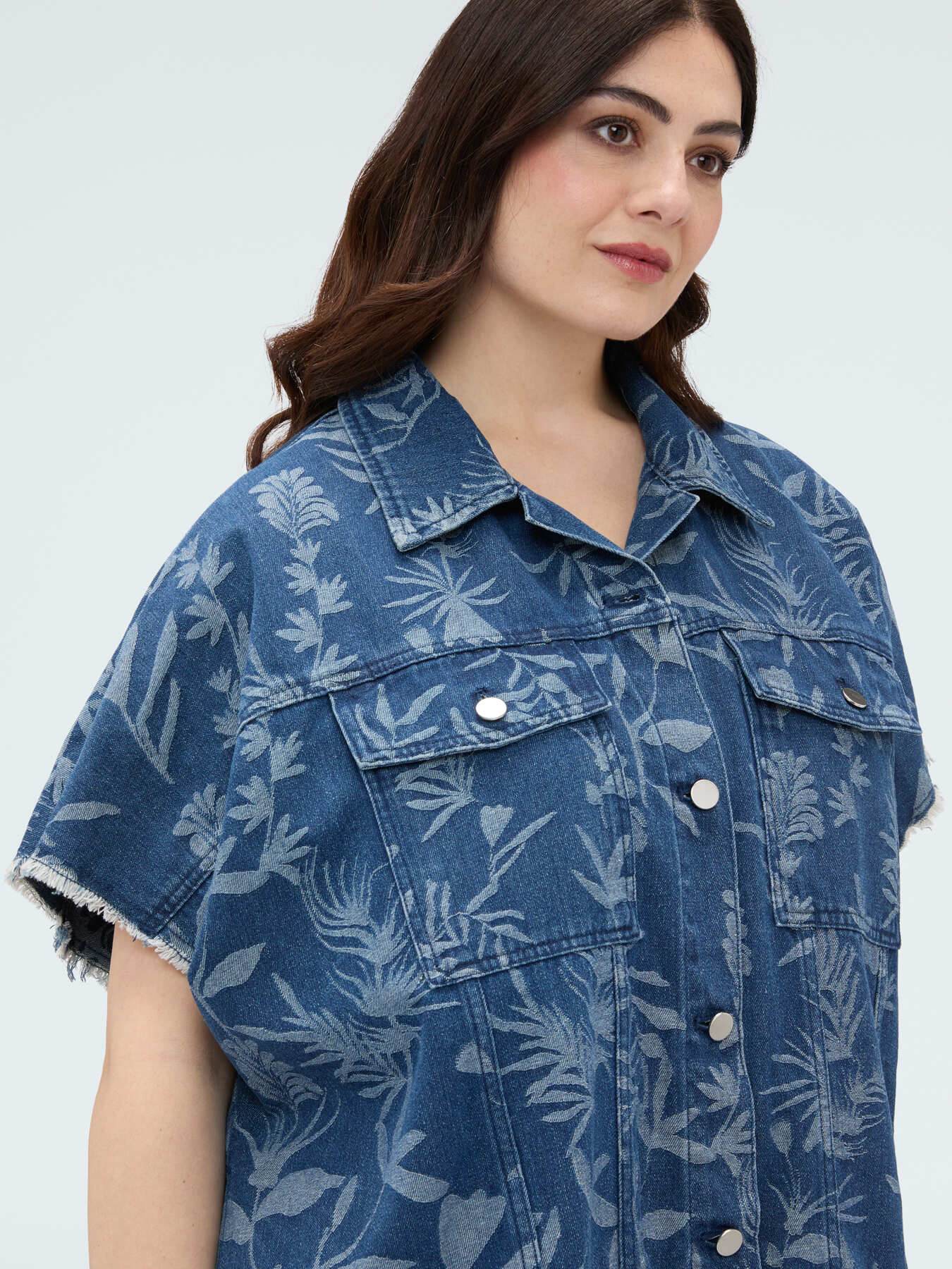 Camisa de denim con motivo jacquard foliage image number 3