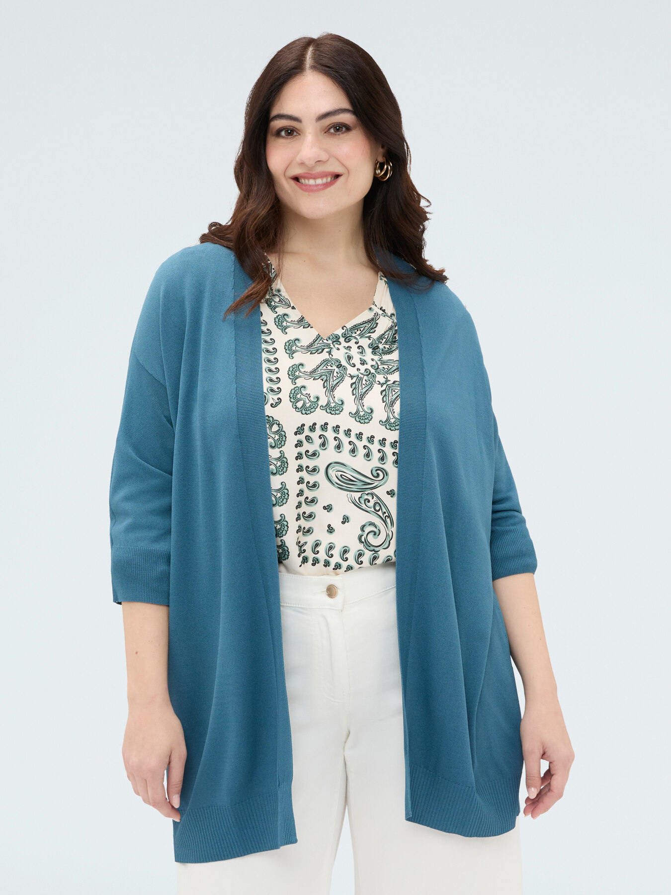 Long cardigan in fine viscose blend knitwear image number 2