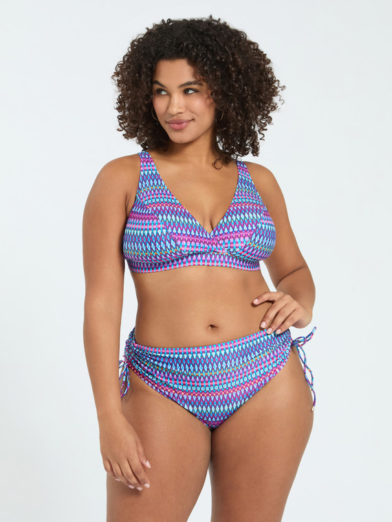 Multicolor print bikini with ties
