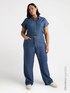 Jeans wide leg in chambray con lacci in vita image number 0