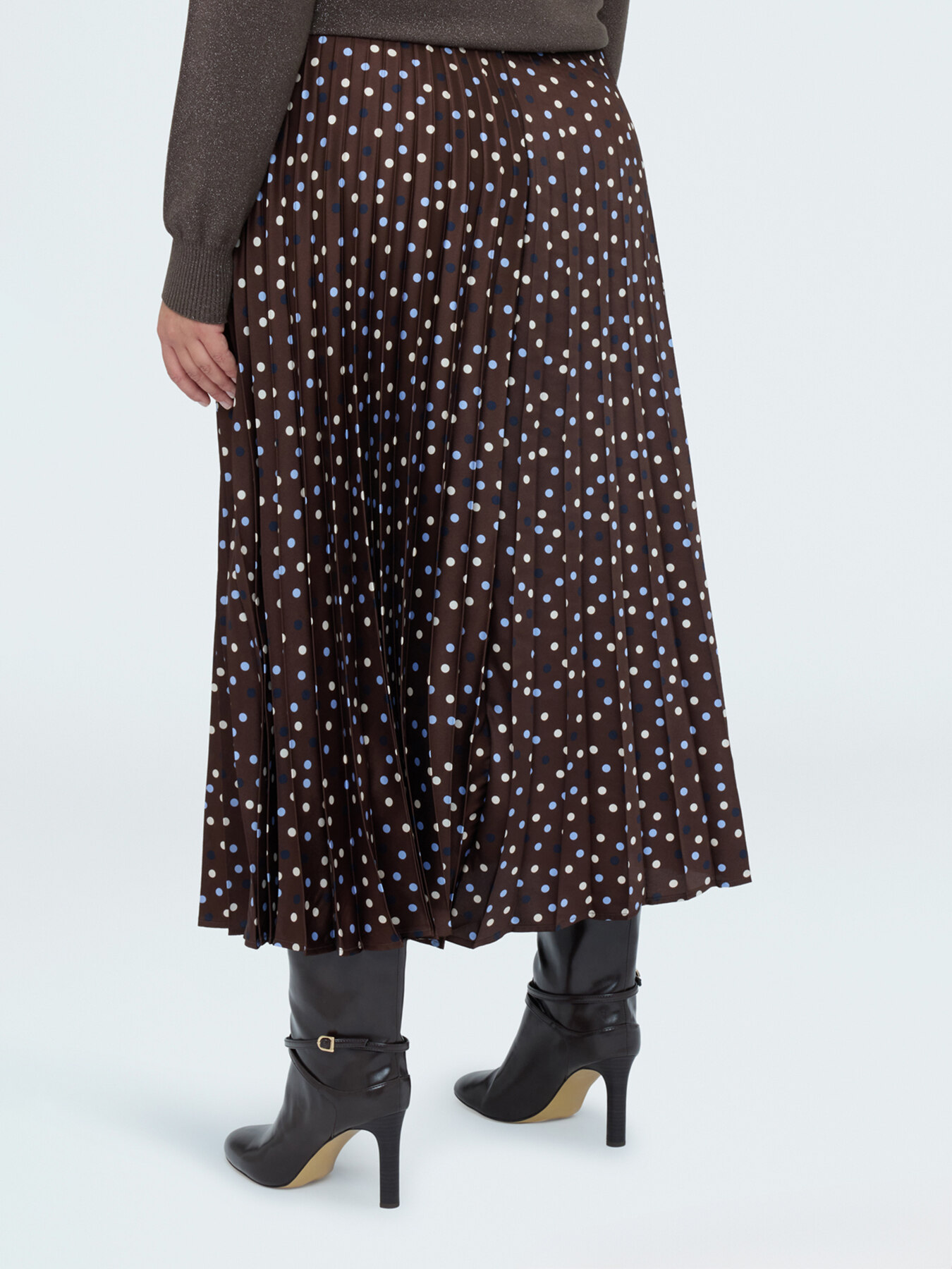 Langer Polka-Dot-Rock aus plissiertem Satin image number 1