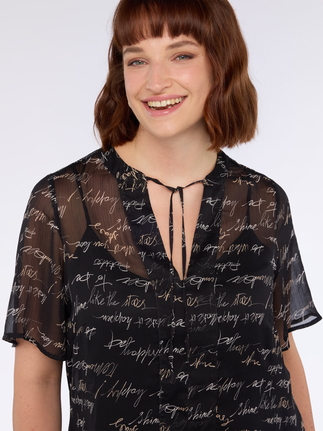 Bluse mit Schriftzug-Print aus Krepp image number 2