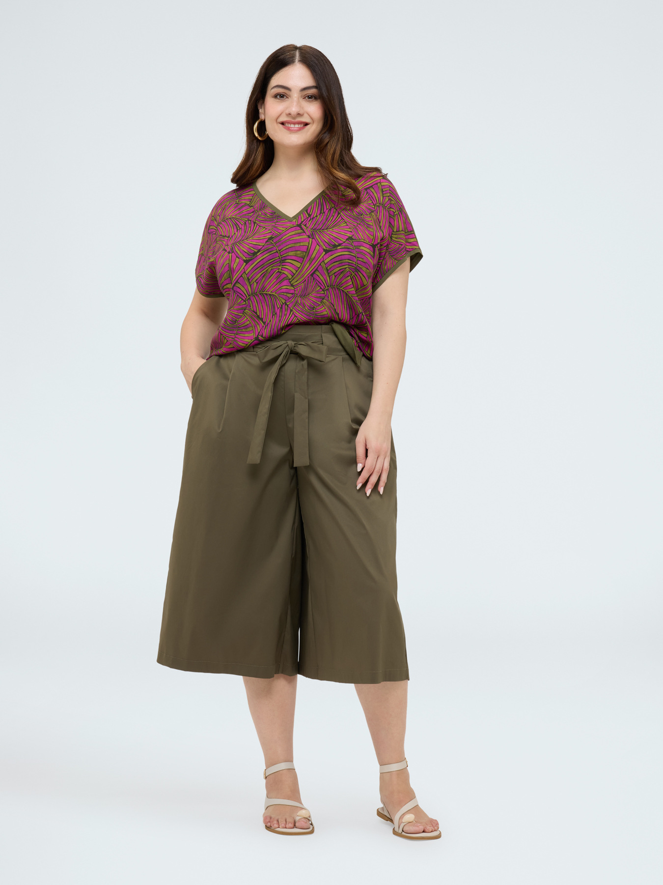 T-shirt bimaterica con stampa foliage image number 2